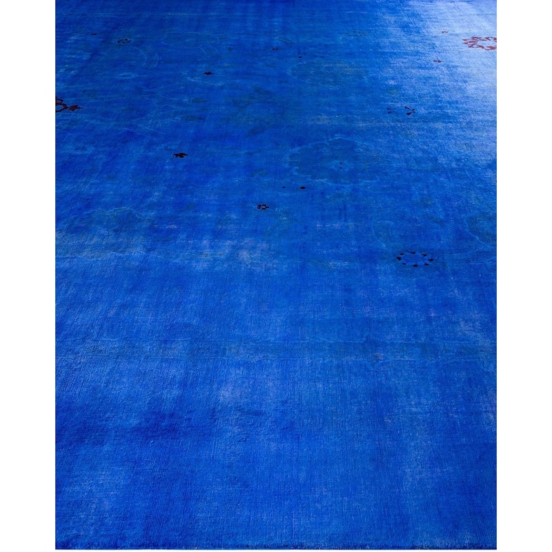 Overton Handknotted Wool Vintage Inspired Contemporary Overdyed Blue Area Rug - 15' 4" x 12' 1"
