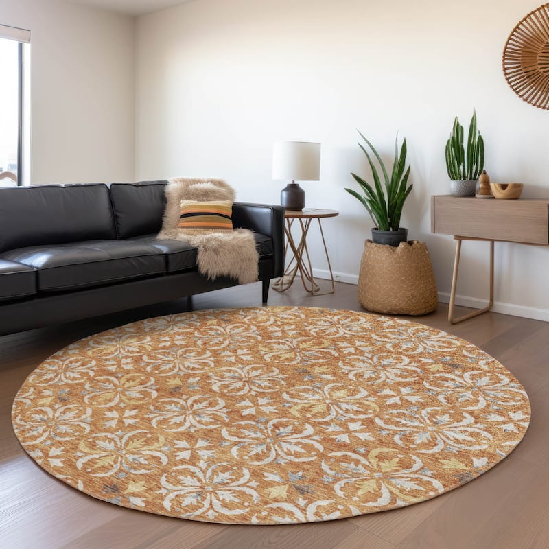 Premium Washable Super Soft Transitional Medallions Mayfield Rug - Copper - 8' x 8'