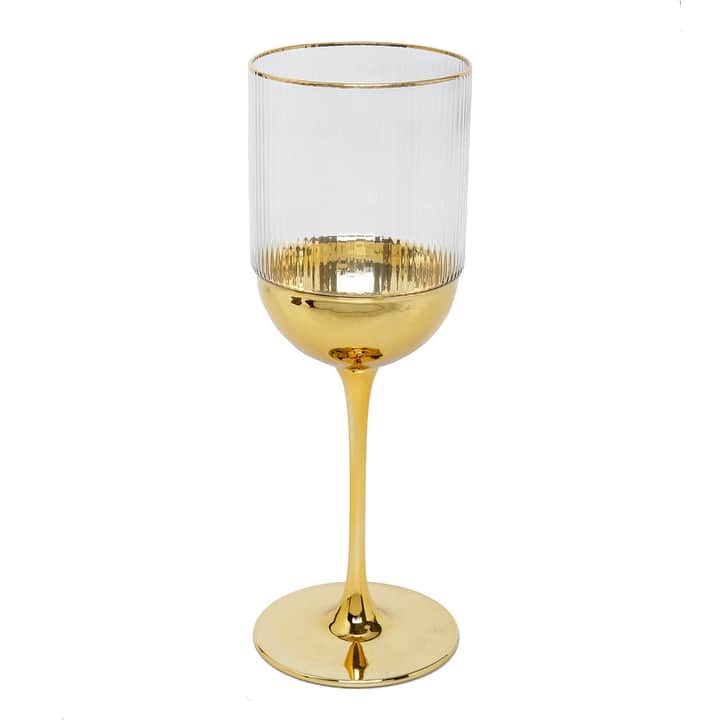Set of 6 Wine Glasses with Gold Dipped Bottom 7.5"H