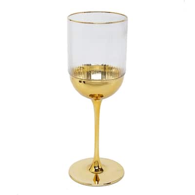 Set of 6 Wine Glasses with Gold Dipped Bottom 7.5"H