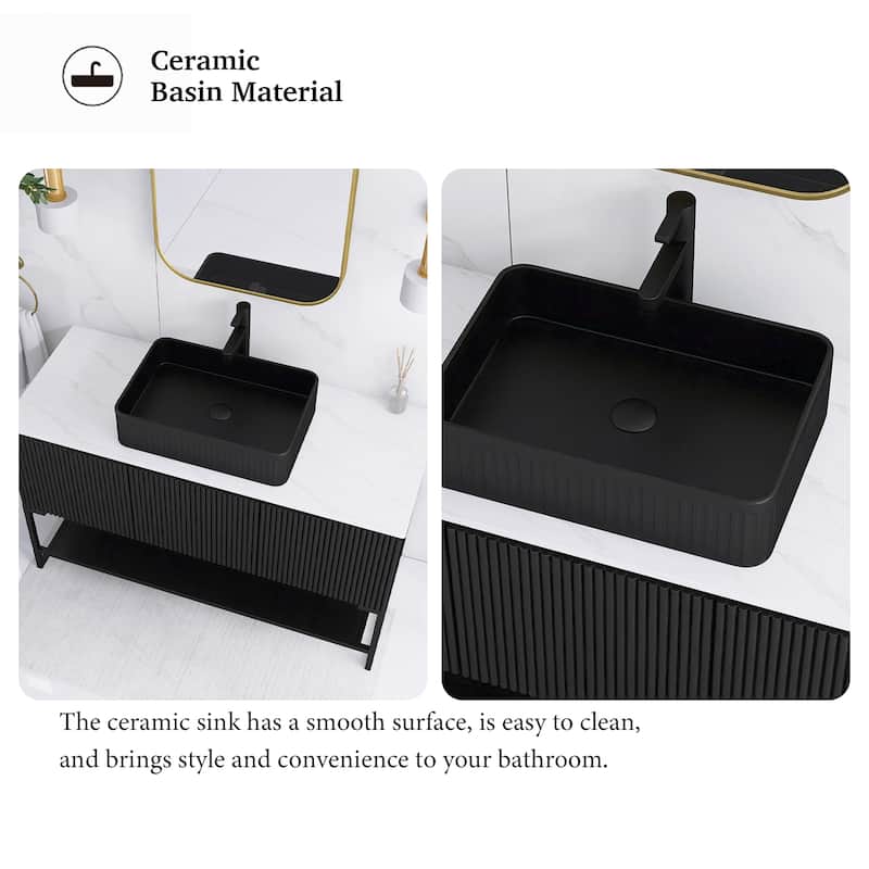 48" Freestanding Bathroom Vanity with Black Rectangular Ceramic Vessel Sink - 47.64'' x 19.69'' x 34.25''