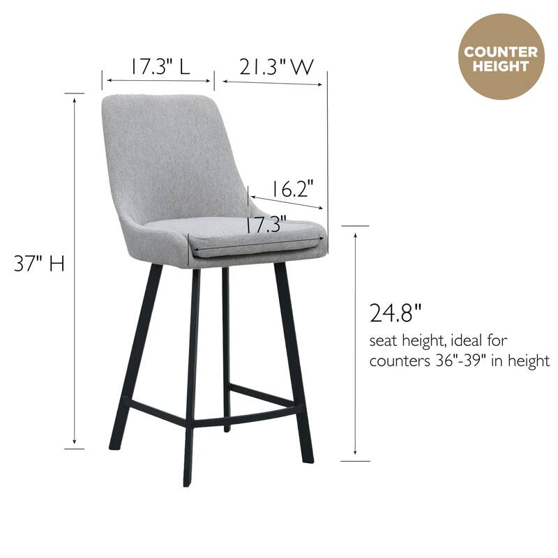 Leick Home Upholstered Back Counter Height Stool with Steel Base Set of 2