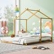 preview thumbnail 3 of 9, Gold Twin Size Metal House Platform Bed with Trundle and Roof