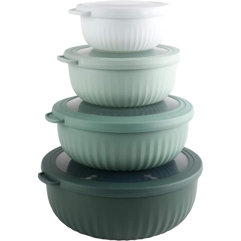 COOK WITH COLOR Prep Bowls with Lids- Wide and Deep Nesting Plastic Mixing Bowl Set with Lids 8 Piece Set, Black/White - Wide Sage Bowls - 8 or More Pieces