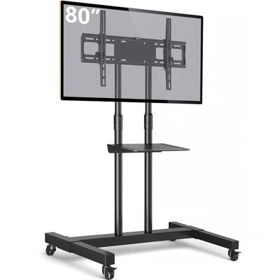 Mobile TV Stand Rolling TV Cart Floor Stand with Mount on Lockable Wheels Height Adjustable for 32-80 Inch TV Stand Flat Screen