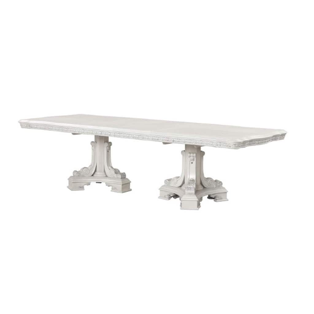 Miamy Dining Table, 78-114 Inch Extendable 6-12 Seater, Ivory Pedestal Base