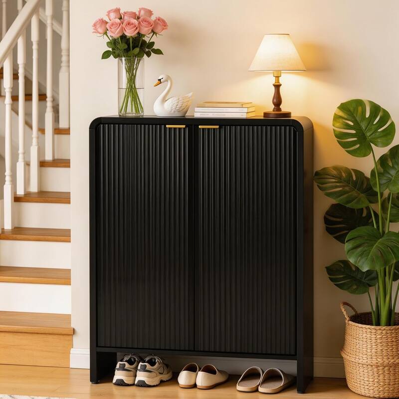 Black Shoe Cabinet, 25 Pairs Entryway Shoe Storage Cabinet with 6-Tier Shelves for Hallway
