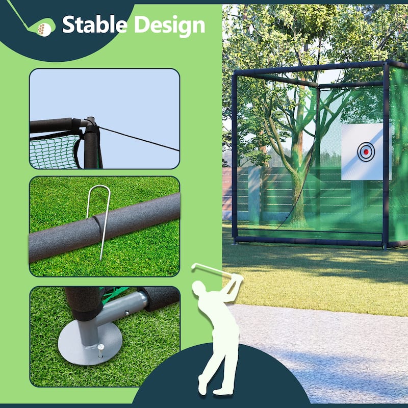10'x10'x10' Golf Practice Cage - Metal Frame Hitting Net for Backyard or Indoor Simulator Use - 118.11"L x 118.11"W x 118.11"H