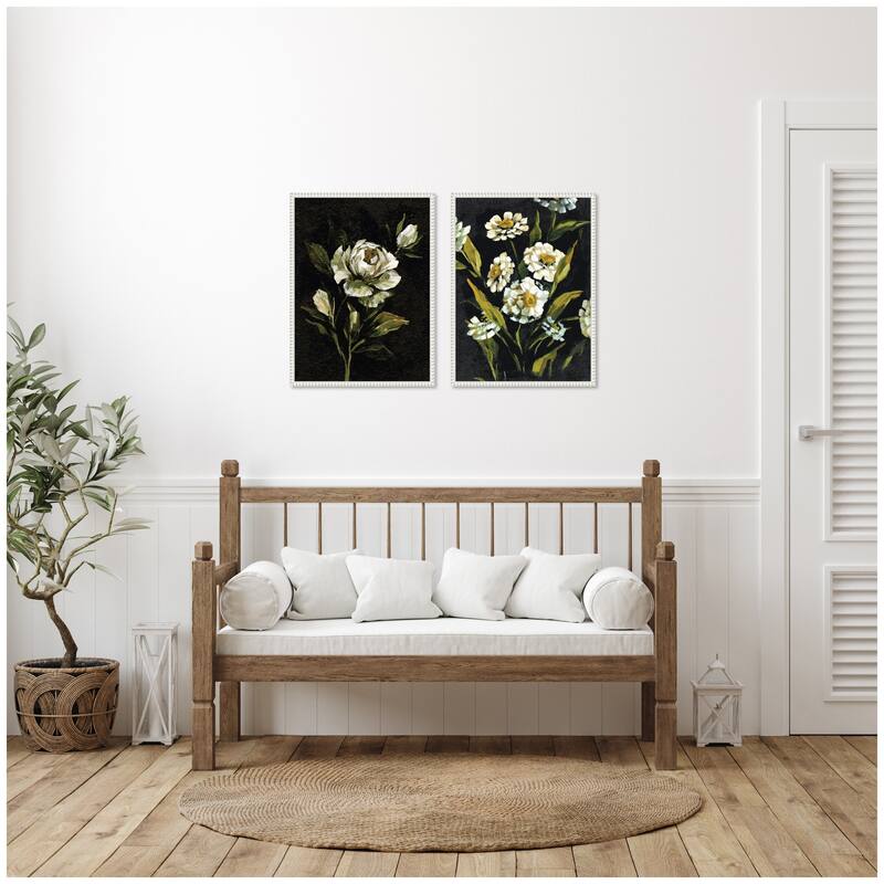Kate and Laurel Sylvie Beaded Moody Floral 1 and 2 Framed Canvas Art Set by Annie Quigley