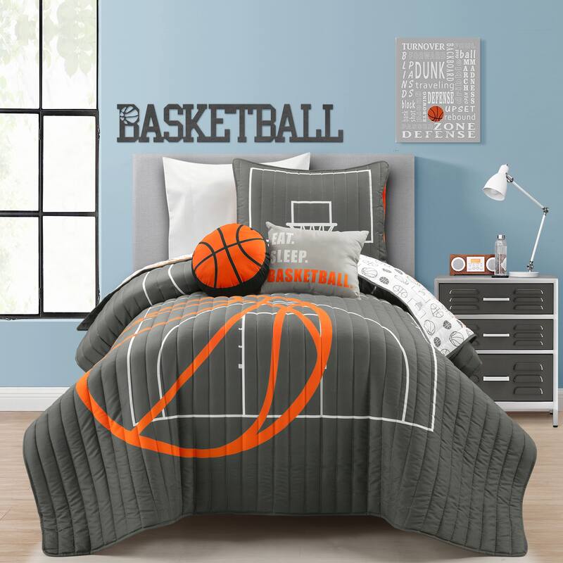 Lush Decor Basketball Game Quilt Set - Twin - Charcoal