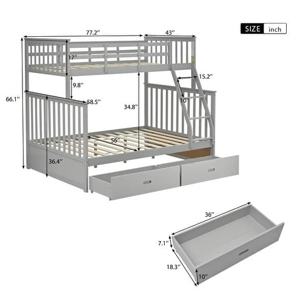 dimension image slide 1 of 4, Twin over Twin House Bunk Bed With Shelves And Drawers