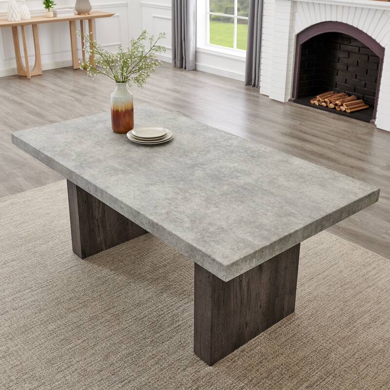 Roundhill Furniture Sorlen Modern 5-Piece Dining Set, 3D Faux Concrete Table with 4 Chairs