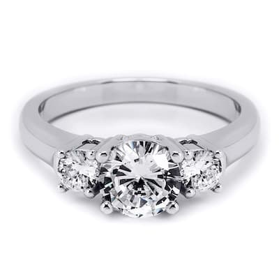 Platinum over Sterling Silver 3-Stone Engagement Ring Round Cubic Zirconia