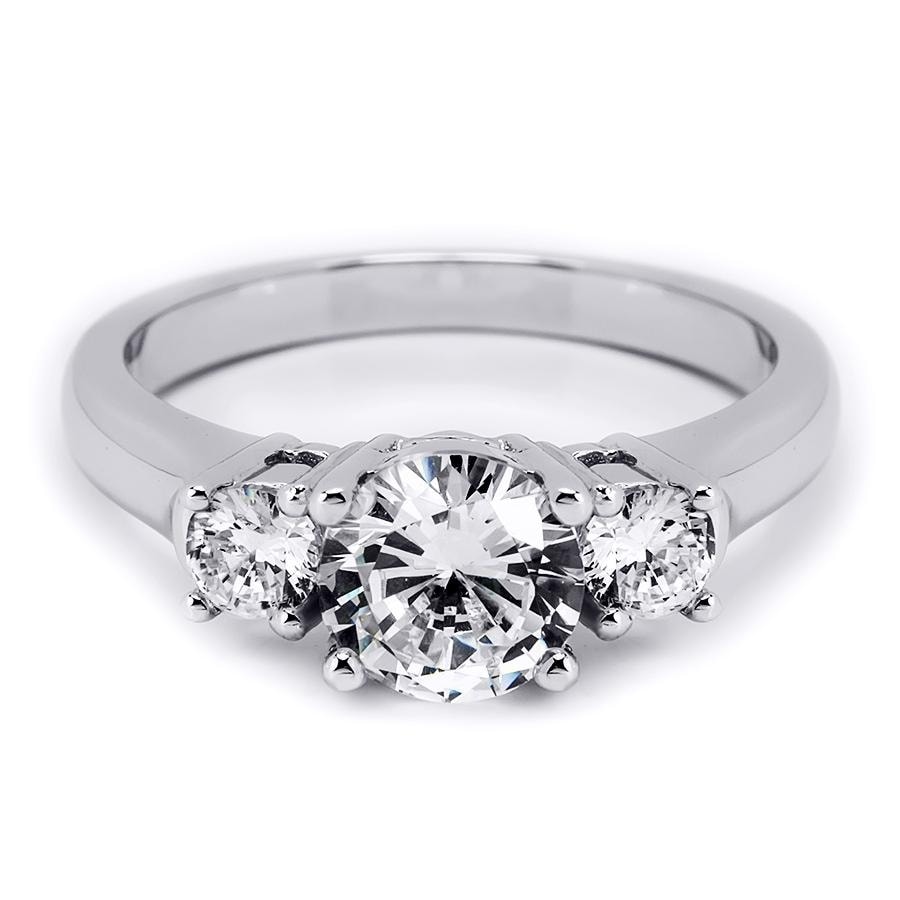 MayaMila Platinum over Sterling Silver 3-Stone Engagement Ring Round Cubic Zirconia