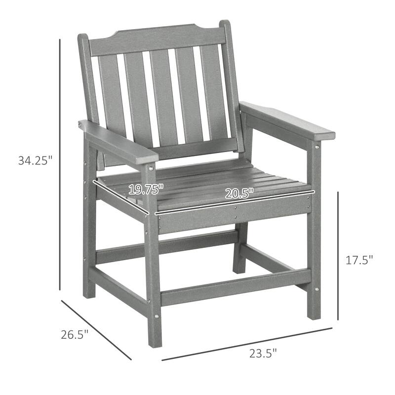 Outsunny Set of 2 HDPE Patio Chairs, Outdoor Dining Chairs with Armrests and Slatted Back, Outdoor Armchairs