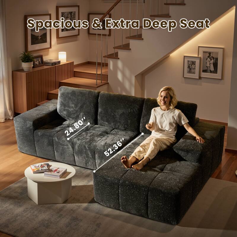 HOOOWOOO Modern Sparkly Velvet Fabric Chaise Sofa Couch