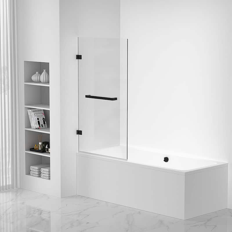 Fine Fixtures Tub Door Pivot Frameless Tempered Glass - Black - 28 Inch