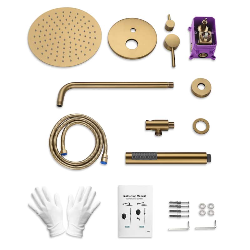 GRANDJOY Shower System 10 inch Wall Mount Rain Shower Head with Handheld Spray Combo Round