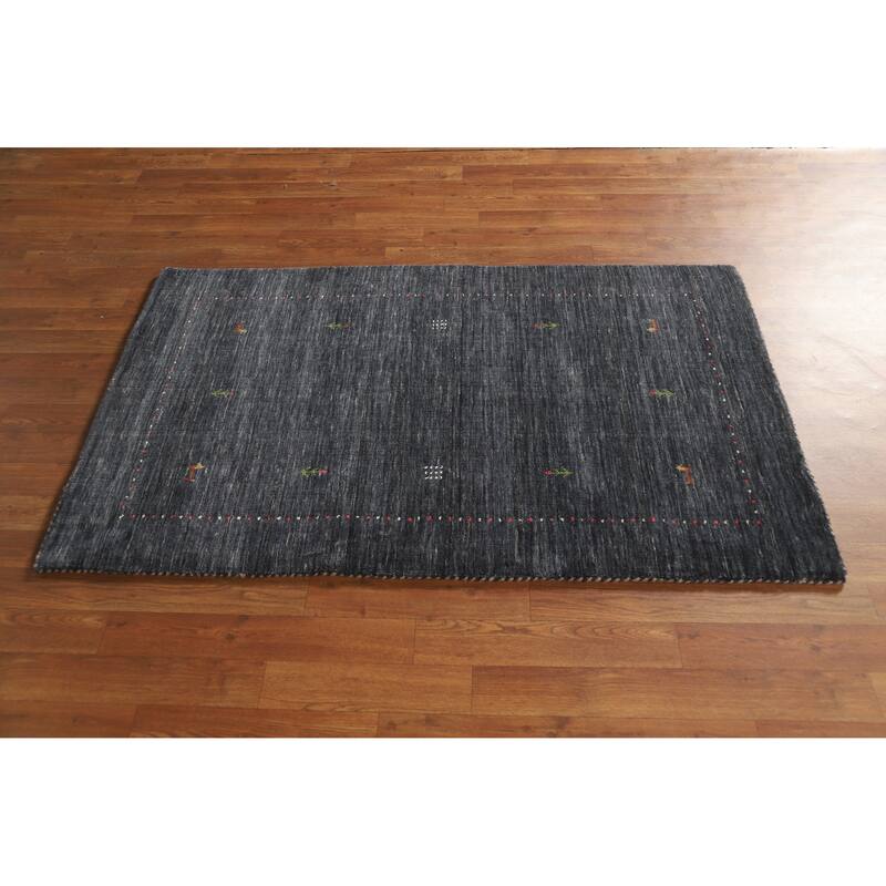 Hand Knotted Oriental 100% Wool Carpet Tribal Animal Pictorial Greys & Charcoal Gabbeh Area Rug - 4' 11'' X 3' 0''