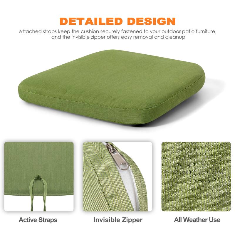Outdoor 2-Pack 15'' x 16'' x 1.2'' Green Chair Seat Cushions with Straps