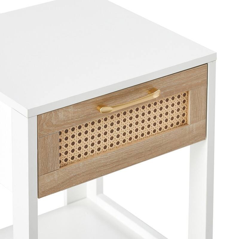 15.75" Rattan End Table with Drawer - Modern Nightstand for Bedroom & Living Room
