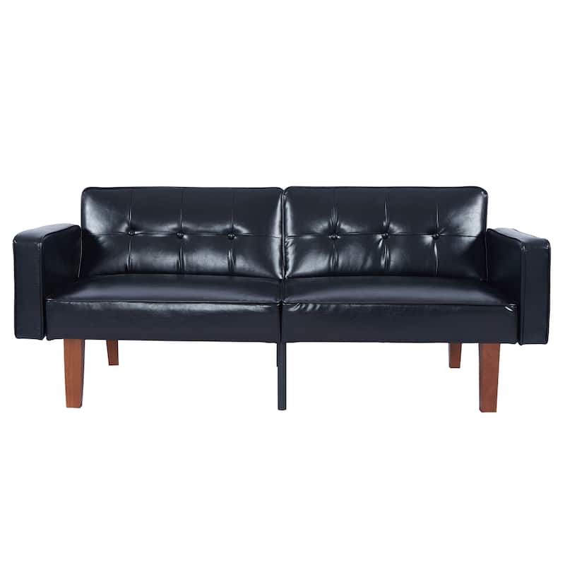 Modern Black PU Sofa 3-Seater Solid Wood Feet Easy 30-Min Assembly - Black