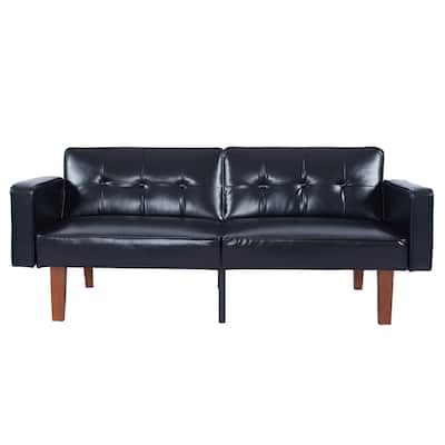 Modern Black PU Sofa 3-Seater Solid Wood Feet Easy 30-Min Assembly