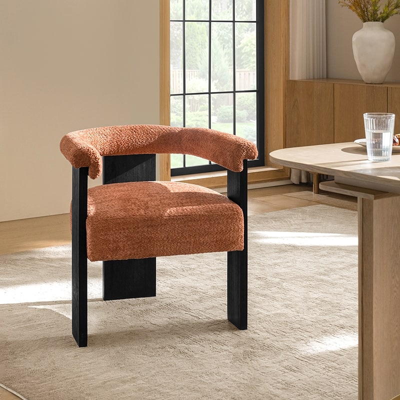 Georg Modern Boucle Dining Chair with Solid Wood Legs by HULALA HOME