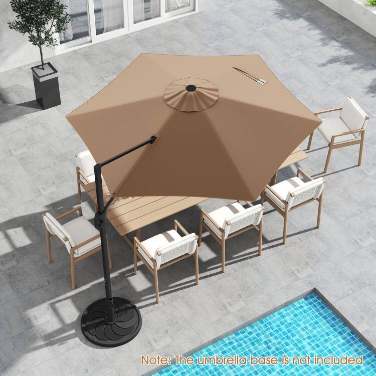 Brown Polyester Metal Cantilever Patio Umbrella with Vent and Stable Base - 9 x 8.2 ft.