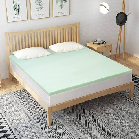 Memory Foam Mattress Topper 1.5 Inch California King Size Bed Mattresses Pads, Green Tea Ventilated Design
