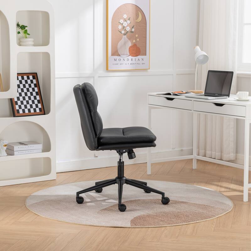 Armless Criss Cross Office Desk Chair, Vanity Chair with Wheels and Thickened Cushion, Ergonomic Adjustable Swivel Task Chair