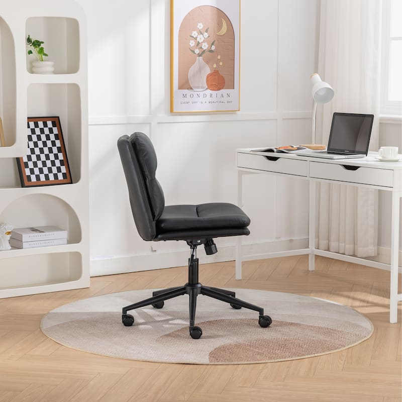 Bizerte Adjustable Swivel Criss-Cross Chair with PU Leather, Wide Seat, and 360° Swivel for Office or Vanity Use