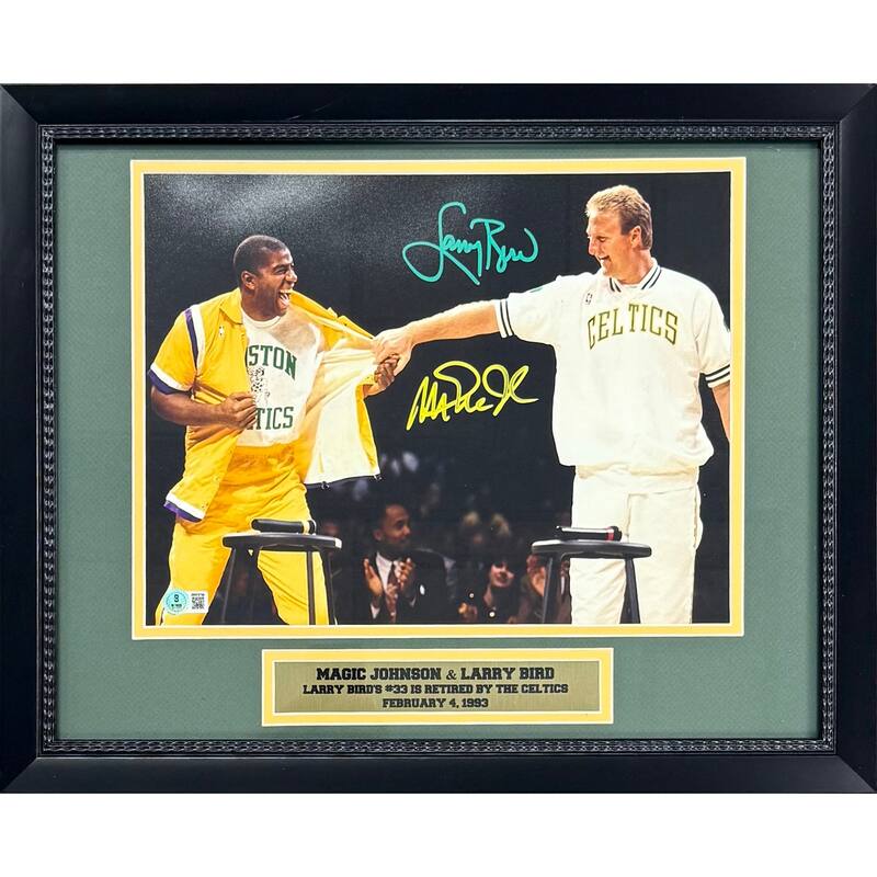 Magic Johnson & Larry Autographed Signed Basketball Retirement Framed 11x14 Photo Beckett COA - 8' x 11'