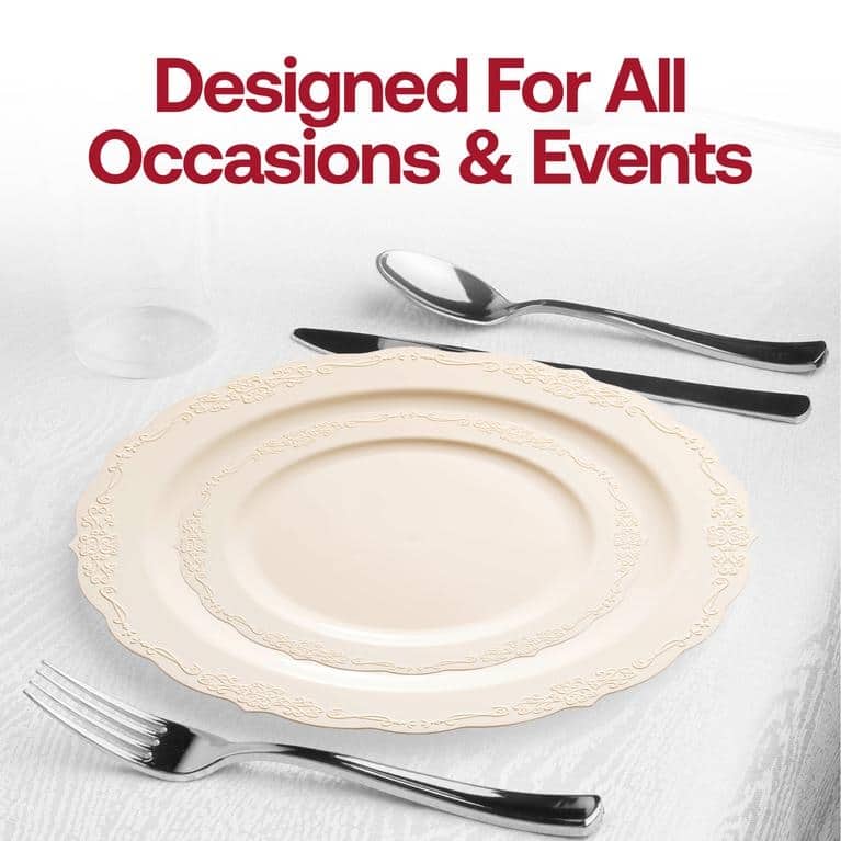 Vintage Rim Round Disposable Plastic Plate Packs - Party Supplies