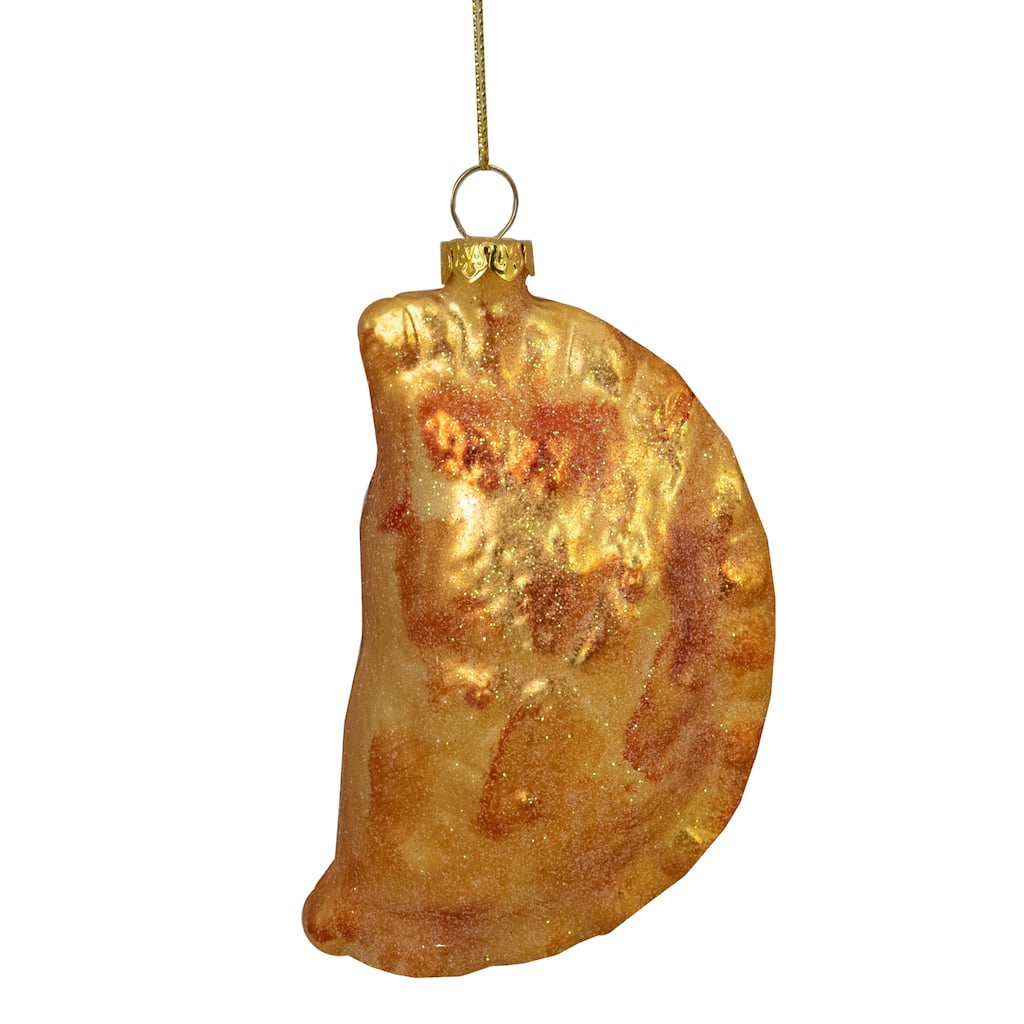 5" Golden Glittered Pierogi Glass Christmas Ornament