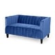 preview thumbnail 2 of 10, Weymouth Contemporary Channel Stitch Velvet Settee by Christopher Knight Home Navy Blue + Dark Brown