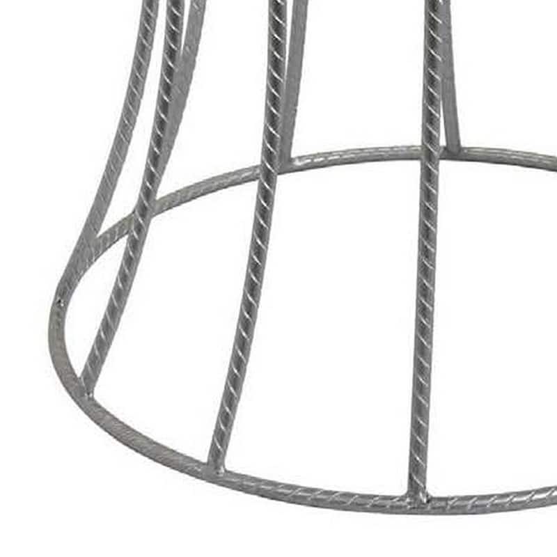 Ema 21 Inch Plant Stand, Round Top, Slatted Geometric Frame, Silver Finish