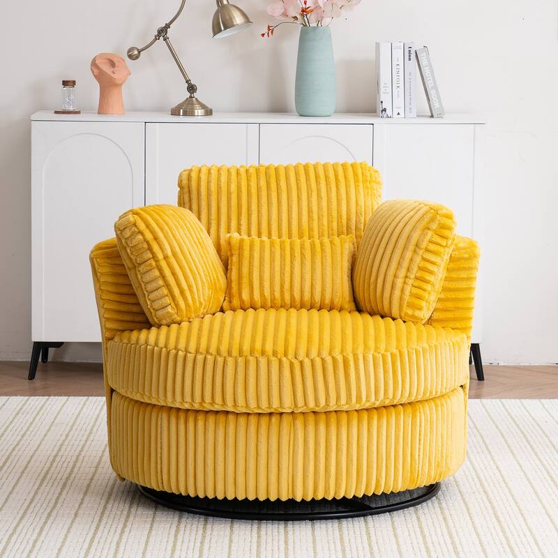 Corduroy Swivel Chair with 4 Pillows - Yellow