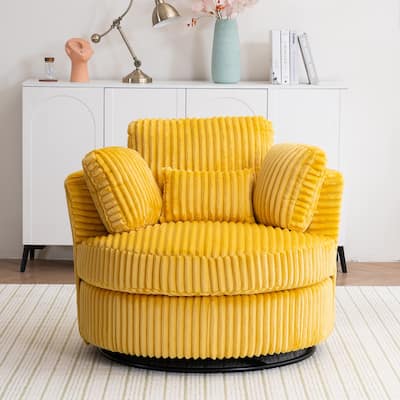 Oversized 360 Degreed Swivel Accent Chair Modern Soft Plush Corduroy Round Barrel Chair for Living Room Bedroom with Pillows