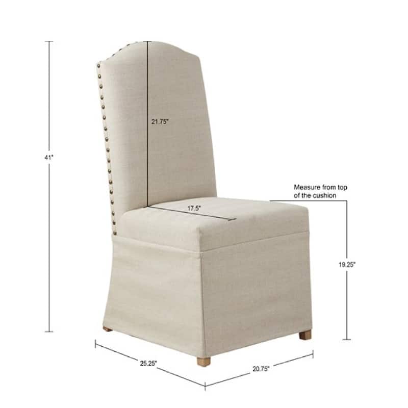 Roomfitters 41-Inch High Back Parsons Dining Chair (Set of 2), Beige Upholstery with Tailored Skirt and Bronze Nailhead Trim - Beige