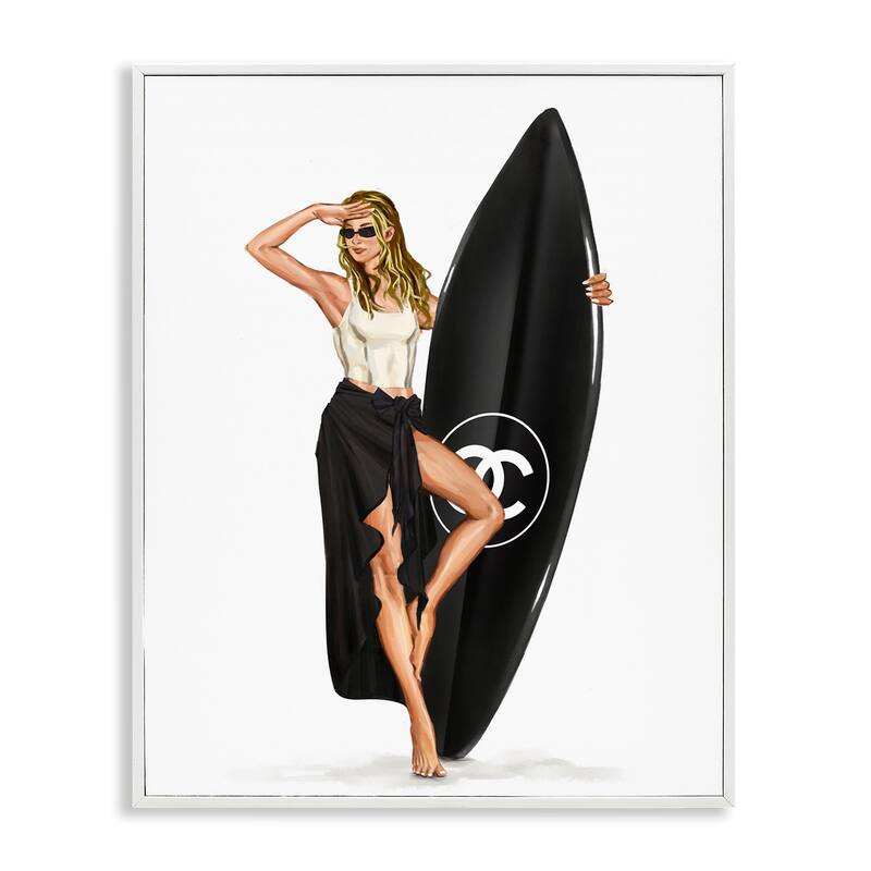 Stupell Trendy Surfer Girl in Black Framed Giclee Art Design By Ziwei Li - 11 x 14 - White
