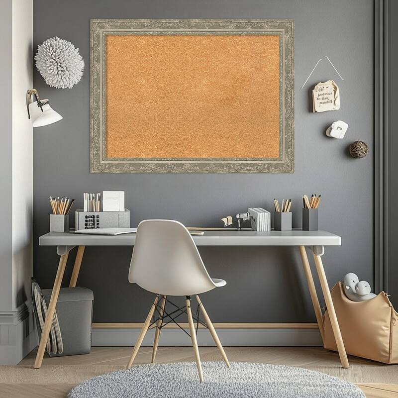 Filigree Silver Framed Cork Board - Bulletin Board, Organization Board, Pin Board