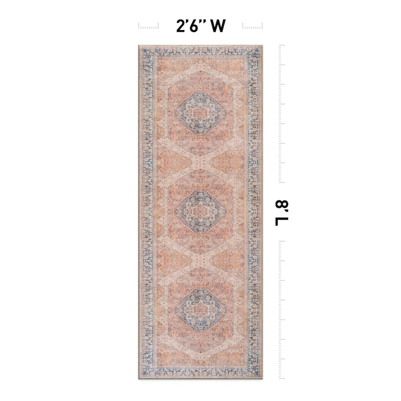Beige Medallion Flat Pile Washable Rug - Pet Friendly, Non-Slip for Entryway and Bedroom