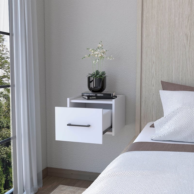 Wall-Mounted Nightstand, Sleek Single-Drawer with Spacious Top Shelf