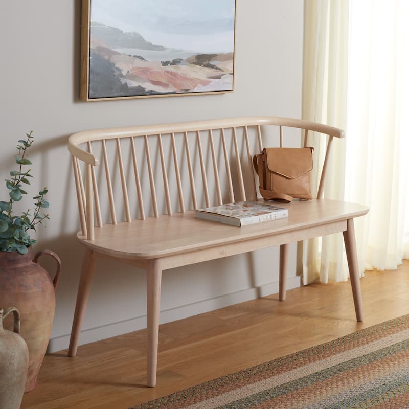 SAFAVIEH Sibyl Farmhouse Solid Wood Spindle Bench - 53"W x 19"D x 31"H - White Washed