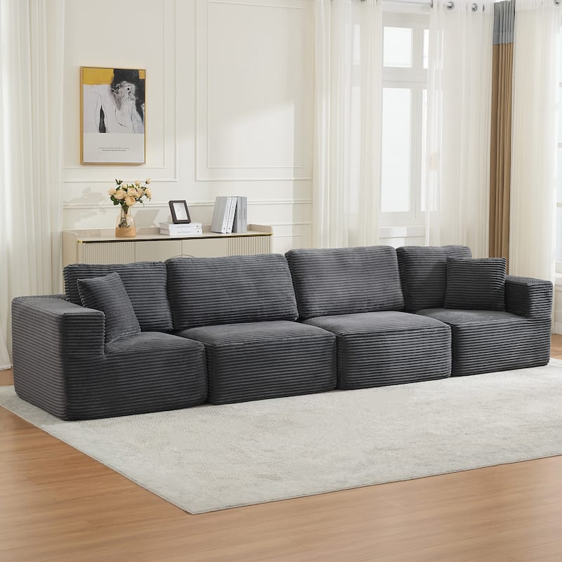 Modular Sectional Sofa Corduroy Customizable Living Room Sofa - Grey