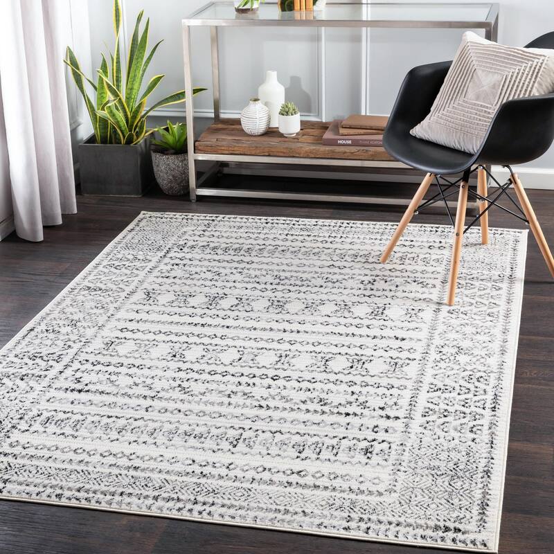 Livabliss Pisa Casual Tribal Area Rug - Black/Ivory - 5' x 7'