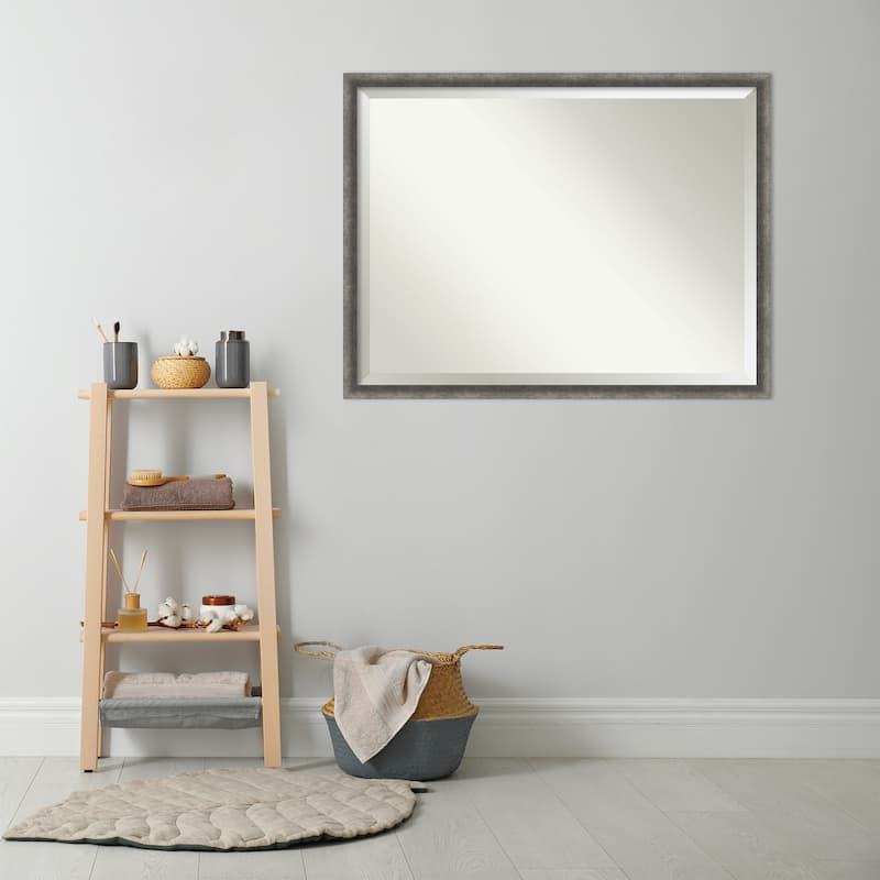 Burnished Concrete Narrow Beveled Wood Framed Bathroom Vanity Wall Mirror - Burnished Concrete Narrow