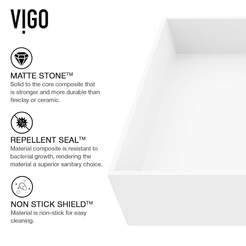 Vigo Bryant 15-1/8" Rectangular Matte Stone Vessel Bathroom Sink