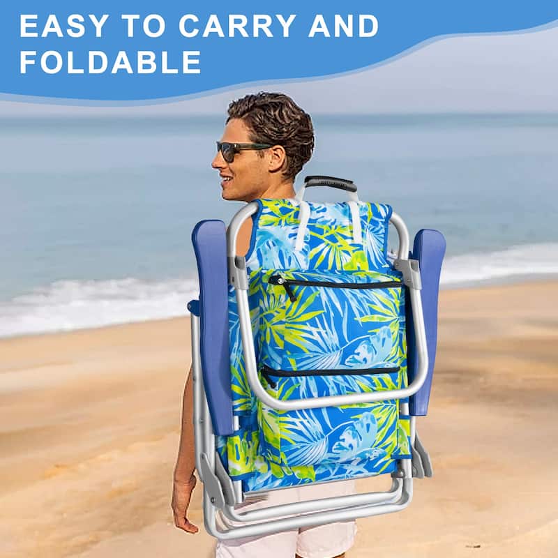 BOSSIN Outdoor Beach Chairs with Umbrella,Folding Backpack Beach Chair with Pockets and Cup Holder,Adjustable height Towel Rack